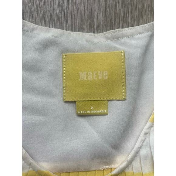 Anthropologie Maeve Yellow and White Pleated Tank Size 2, Citron, Stripes - Picture 2 of 4